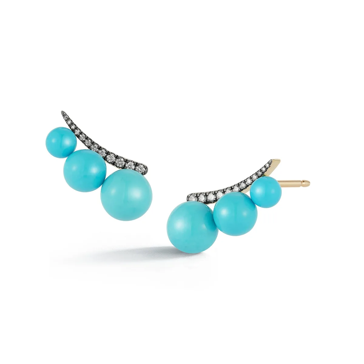 Turquoise bead ear climbers with diamond accents by Jemma Wynne